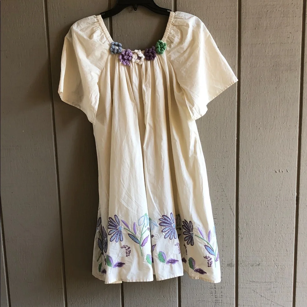 Zara Kids Dress with Floral Embroidery - Cream